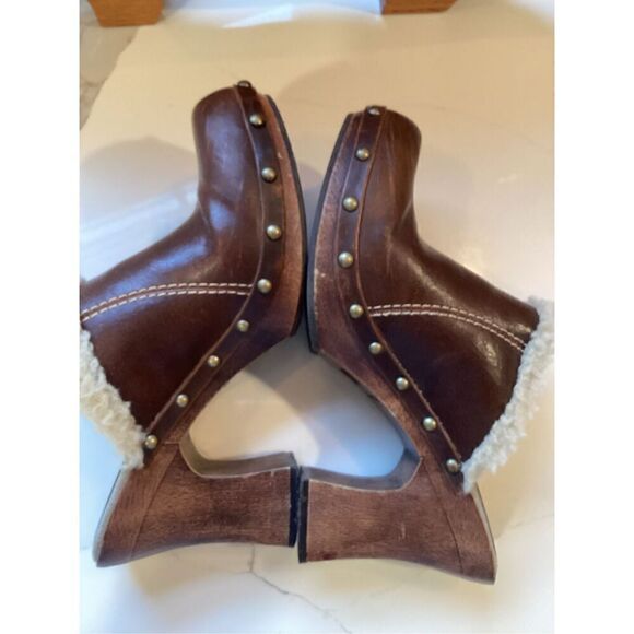 MIA Chunky Brown Leather Clog Sz 7 Faux Fur 90’s - Picture 4 of 9